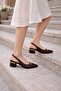 Women's Pointed Toe Open Back Brown Heeled Casual Shoes - 4