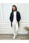 Men's Black Smoked Hooded Knitwear Cardigan - Smoked Long Cardigan with Honeycomb Knit Detail - 4