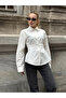 Women's Waist Gathered Long Sleeve White Shirt - 2
