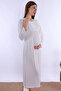 Cotton Comfortable Cut Maternity Nightgown with Breastfeeding Feature - Ecru - 6