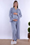 Maternity Pajama Set with Nursing Features and Dressing Gown - Blue - 2