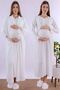 Cotton Robe Maternity Nightgown Set – Maternity Nightgown with Breastfeeding Feature - Ecru