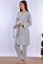 Effortt Light Gray Maternity Pajama Set with Dressing Gown - 5