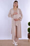 Long Robe Maternity Pajama Set with Breastfeeding Feature Effortt - Beige - 2