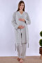 Effortt Light Gray Maternity Pajama Set with Dressing Gown - 2