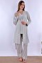 Effortt Light Gray Maternity Pajama Set with Dressing Gown - 3