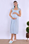 Cotton Maternity Nightgown with Breastfeeding Feature Effortt - Blue - 7