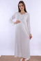 Cotton Comfortable Cut Maternity Nightgown with Breastfeeding Feature - Ecru - 7