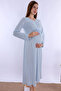 Cotton Comfortable Cut Maternity Nightgown with Breastfeeding Feature - Blue - 8