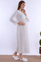 Cotton Comfortable Cut Maternity Nightgown with Breastfeeding Feature - Ecru - 2