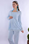 Breastfeeding-Friendly Cotton Maternity Pajama Set – Elastic Waist Effortt - Blue - 8