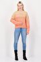 Women Crew Neck Crochet Long Sleeve Sweater, Orange - 2