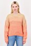 Women Crew Neck Crochet Long Sleeve Sweater, Orange