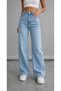 Pena Lycra Colorfast Light Blue Snow Wash Super High Waist Loose Jeans Palazzo Trousers - 4