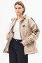 Women's Beige Hooded Raincoat with Stripe Detail, Waterproof and Seasonal - 5