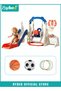 5 In 1 Toddler Slide and Swing Set, Kids Playground with Swing Slide Climber and Basketball Hoop, Ba