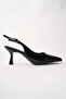 Women's Black Open Back Pointed Toe Heeled Shoes - 3