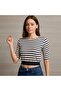 Striped Drawstring Short-Sleeved Crop Top