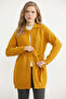 Polo Collar Belted Wool Knitwear Cardigan - Mustard - 2