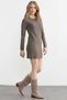 Honeycomb Motif Crew Neck Knitwear Dress - Mink - 5