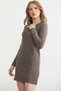 Honeycomb Motif Crew Neck Knitwear Dress - Mink - 4