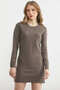 Honeycomb Motif Crew Neck Knitwear Dress - Mink - 2