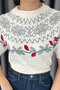 Mzr Floral Embroidery Short Sleeve Sweater - Gray Gray - 4