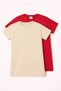 Unisex Children's Crew Neck Short Sleeve Standard Fit 2-Pack Beige-Red Color Children's T-Shirt
