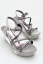 Platinum Stone Wedge Sole Women's Heeled Shoes -730 - 3