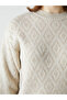 Crew Neck Diamond Patterned Women's Knit Sweater - 3