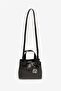 Women's Magnetic Closure Zippered Compartment Logo Patterned Black Shoulder Bag Xw001576 Af17290-Uc001