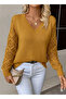 Women Sleeve Patterned Knit Sweater