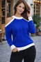 Women's Knitwear Cobalt Blue Sweater Long Sleeve Low Shoulder Detailed Round Neck Stylish Casual - 5