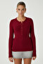 Women's Kelly Lux Touch Gold Button Detail Burgundy Blouse - 6