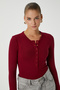 Women's Kelly Lux Touch Gold Button Detail Burgundy Blouse - 4