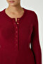 Women's Kelly Lux Touch Gold Button Detail Burgundy Blouse - 3