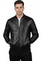 Black Men's Faux Leather Jacket / Coat – Slim Fit College Collar with Stone Detail 2600659 - 5