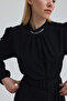فستان بحزام وياقة مرصعة بالأحجار - أسود - 2