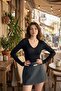 Women's V-Neck Transparent Long Sleeve Blouse - 4