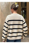Women's Oversize Knitwear Sweater Stone White Striped, Comfortable and Soft Textured 8989 - 3