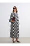 V-Neck Patterned Long Dress