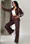 Women's Digital Printed Scuba Fabric Cardigan with White Stripe Detail on the Side - Bottom Set - 5