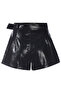 Women Textured Faux Leather Belted Black Shorts - 2