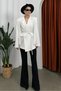 Women's Striped Belted Shoulder Detailed Blazer Jacket - 2