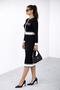 Women's Round Neck Pocket Motif Gold Buttoned Black Knitwear Dress with White Stripes - 2
