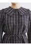 Anthracite Baby Collar Plaid Women's Shirt Tunic (S6) - 3