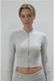 Women's Gray Crop Zippered Cardigan with Folded Waist and Soft Spanish Flare Pants Set - 2