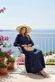 Women's Navy Blue Lined Button Detailed Comfortable Fit Muslin Fabric Premium Long Dress - 4