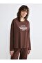 Brown Crew Neck Printed Women's Pajama Set (S6)