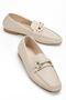Women's Cream Skin Buckle Detailed Lightweight Orthopedic Ballerinas